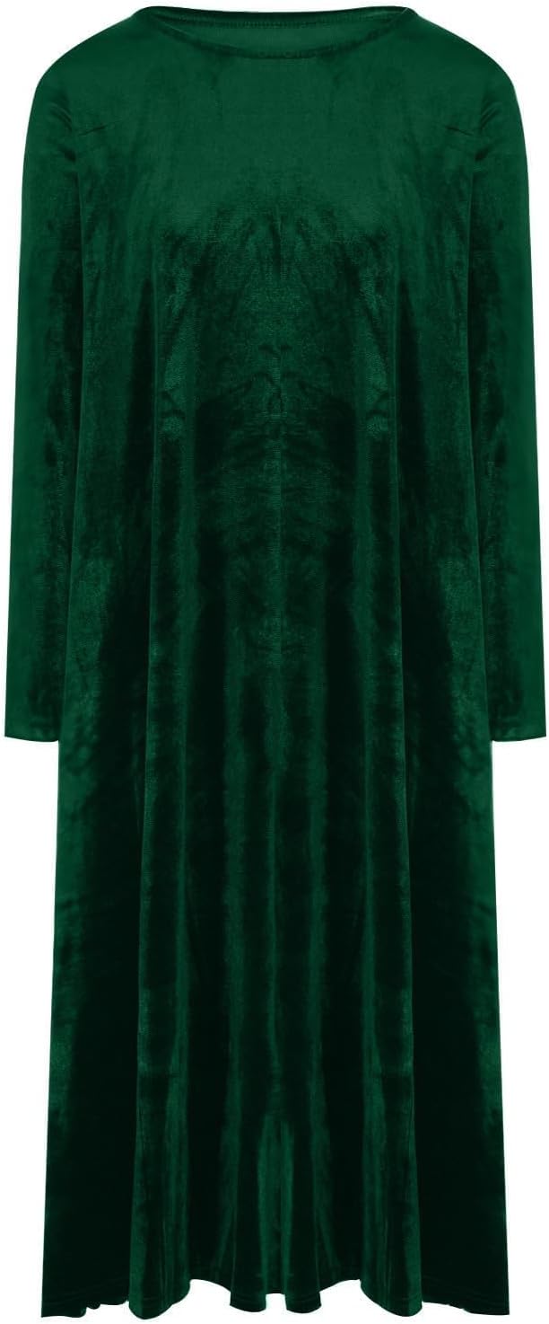 TIAFORD Women Long Sleeve Velvet Dress Casual Cewneck Flowy Holiday Shift Maxi Dress Loose Party Tshirt Dress with Pocket - Image 4