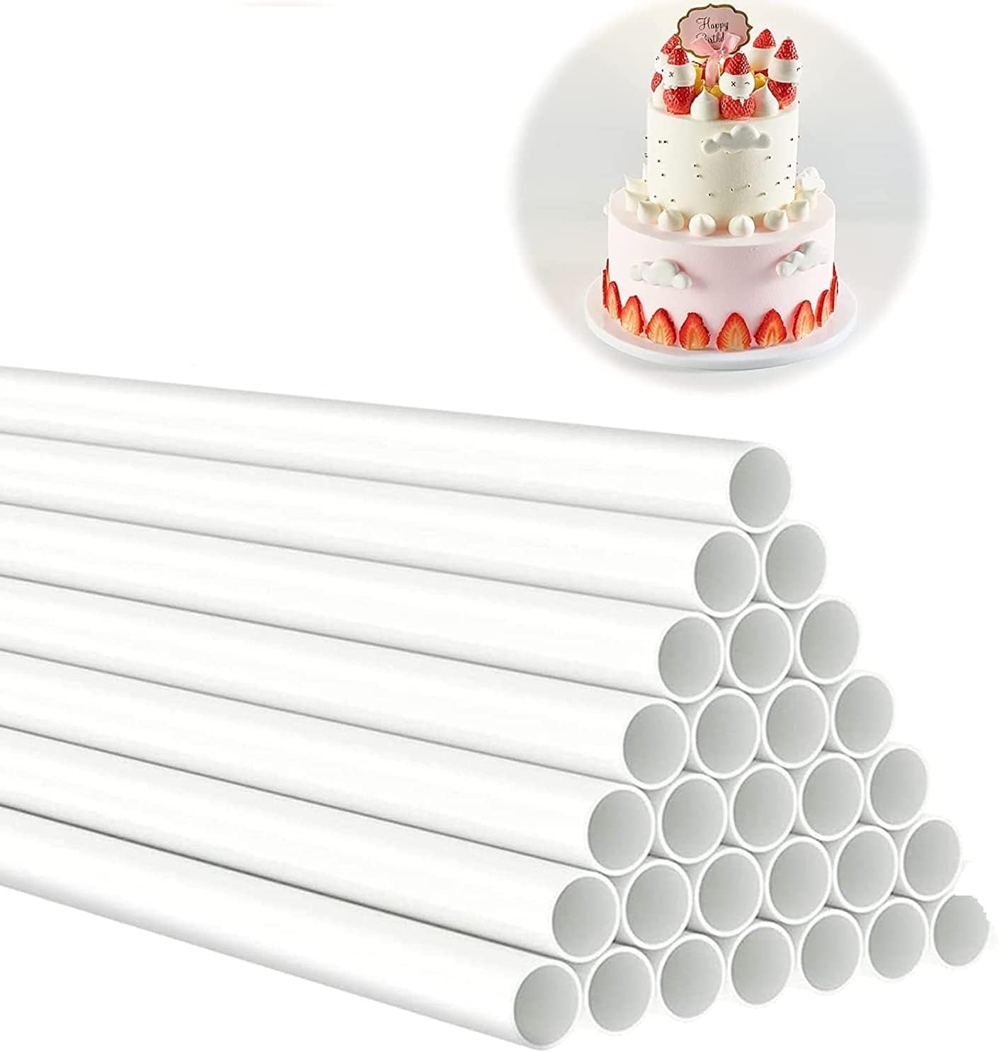 DaTpuik 15PCS White Plastic Cake Dowel Rods for Tiered Cake