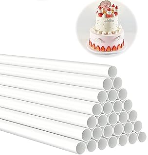 10PCS 16 Inch (40.6CM) Long White Plastic Cake Dowel Rods for Tiered Cake Construction and Stacking Supporting Cake Round Dowels Straws with 0.4 Inch Diameter