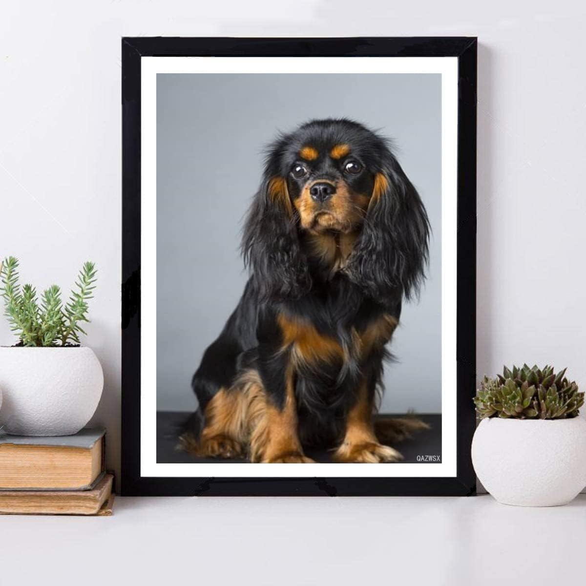 QAZWSX Cavalier King Charles Spaniel Portrait Dimoand Painting Kits for Adults Black Cavalier King Charles Spaniel Puppy DIY Arts Craft for Home Wall Decor Birthday Gifts Christmas Decor 12x16 Inch