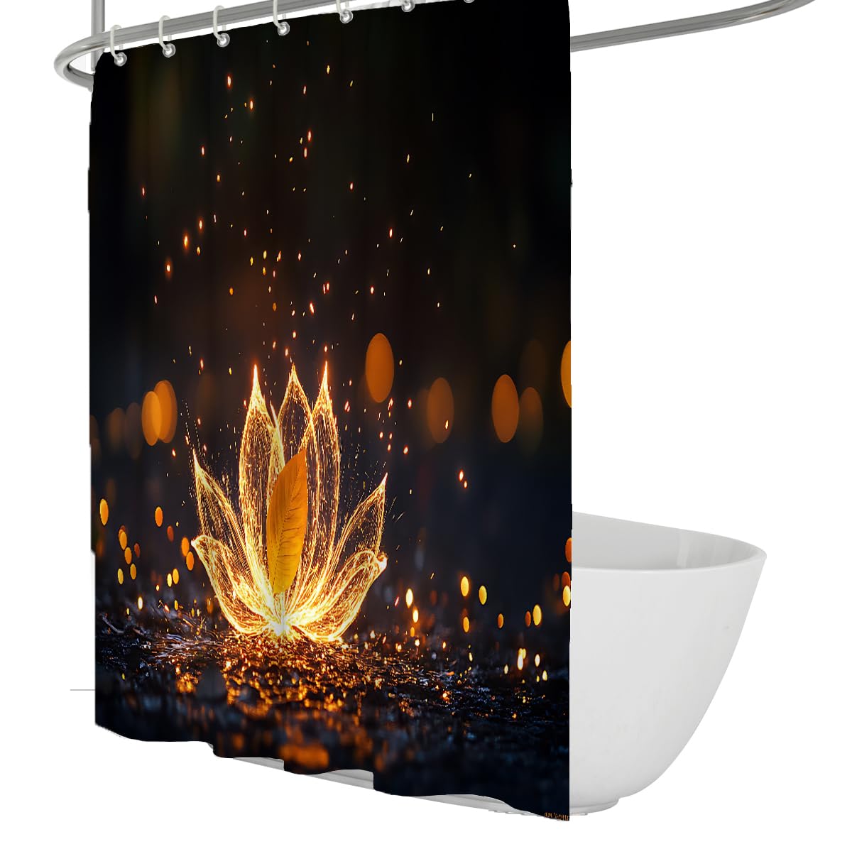 Goldener Lotus Duschvorhang leuchtende Kristallglasblume W180xL200 cm