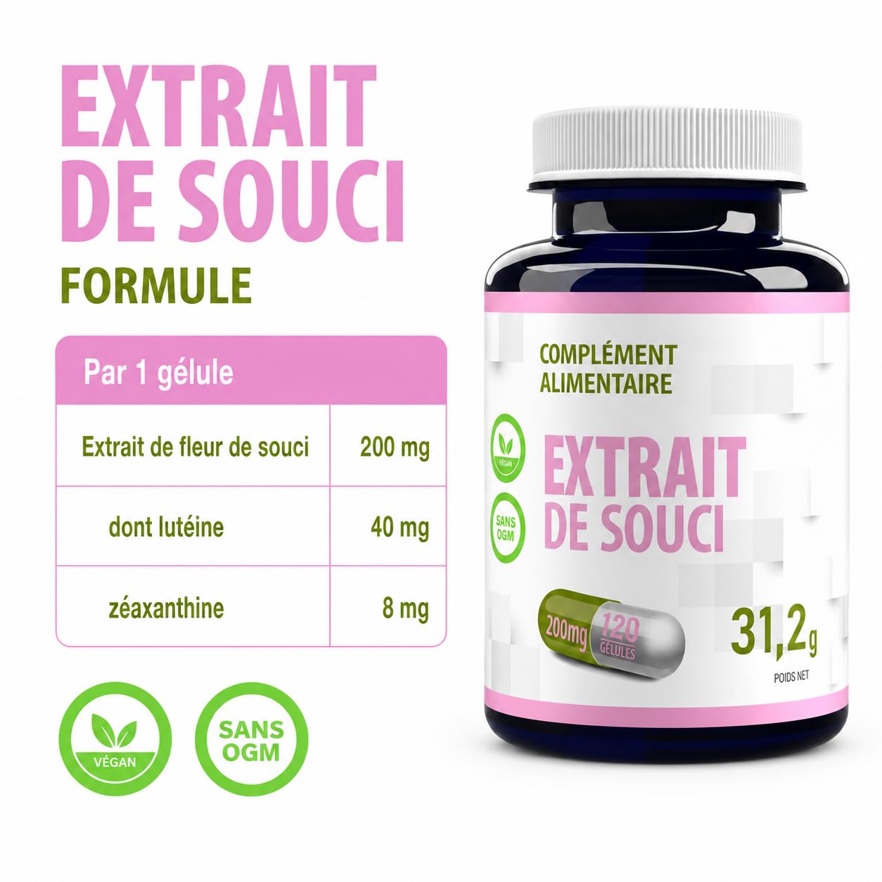 Hepatica Lutéine | 40 mg & Zéaxanthine 8 mg | extrait de souci 200 mg | 120 gélules végétales | Tagetes erecta | GMP & Testé en Laboratoire Indépendant