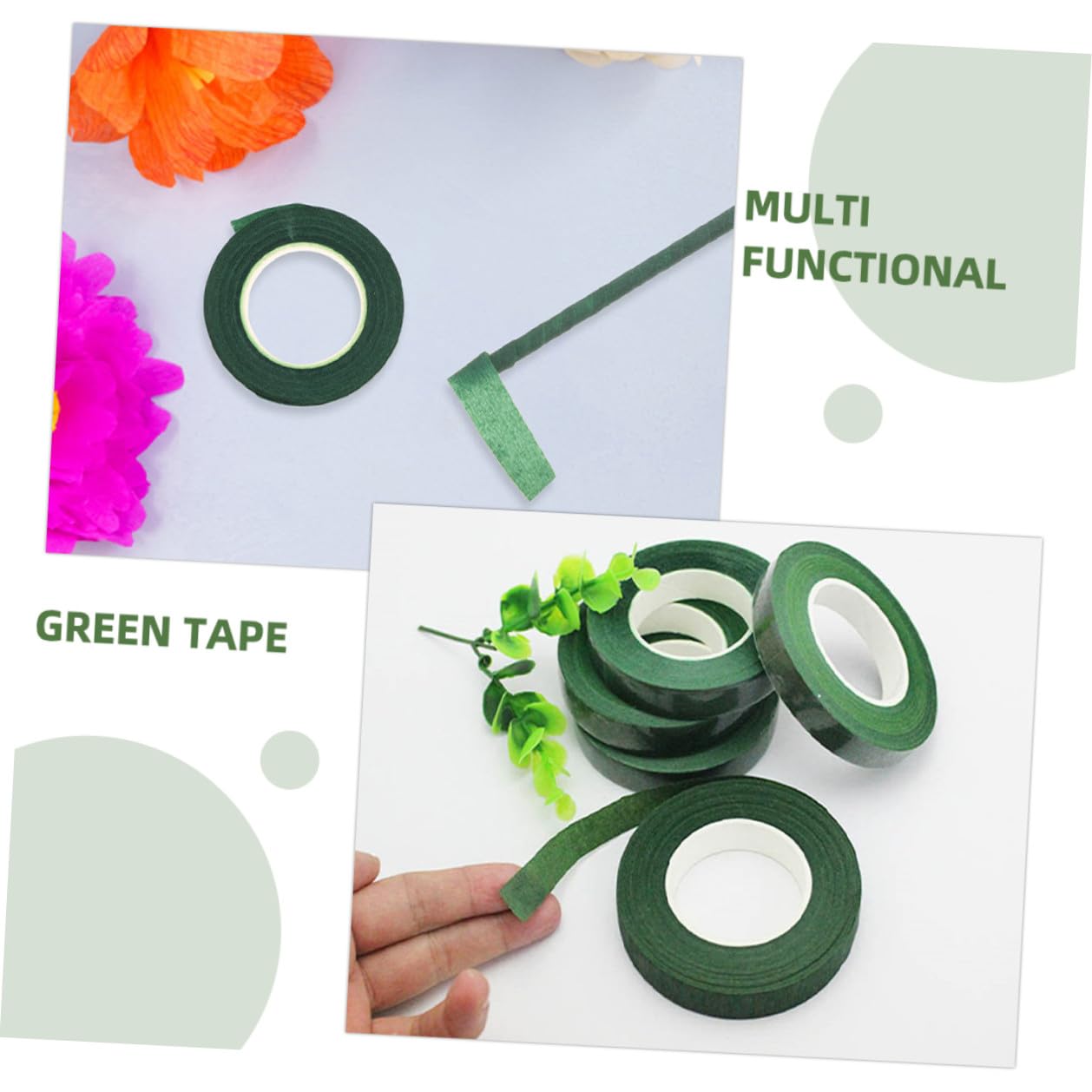 DOITOOL 12 Rolls Floral Tape Stem Wrapping Tape Deep Green for Bouquet Supplies Florist DIY Flower Arrangement Craft Stem Wraps
