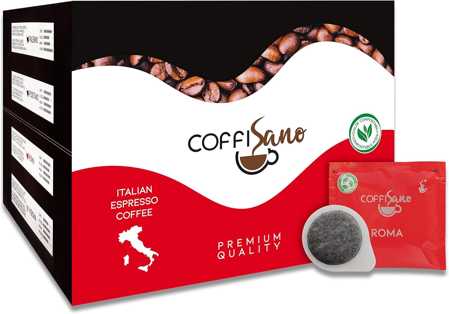 150 Cialde Caffè Coffisano Espresso Italiano in Filtro Carta Compostabile ESE da 44 mm Bustine Monodose – Miscela Roma, Gusto Cremoso ed Equilibrato