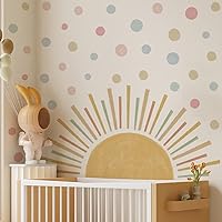 Vista 11 de Grandes calcomanías de tela acuarela boho medio sol para pared despegables y adhesivas, calcomanías de mural de amanecer en tonos pastel, decoración