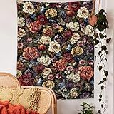 Drgilau Tapiz floral vintage, tapiz floral retro para dormitorio, flores rojas, tapiz para colgar en la pared, tapiz floral bohemio negro para dormitorio, sala de estar, decoración del hogar, 40 x 60