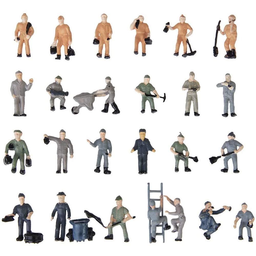 25pcs 1:87 Figurines Painted Figures Miniatures of Railway Workers with Bucket and Ladder