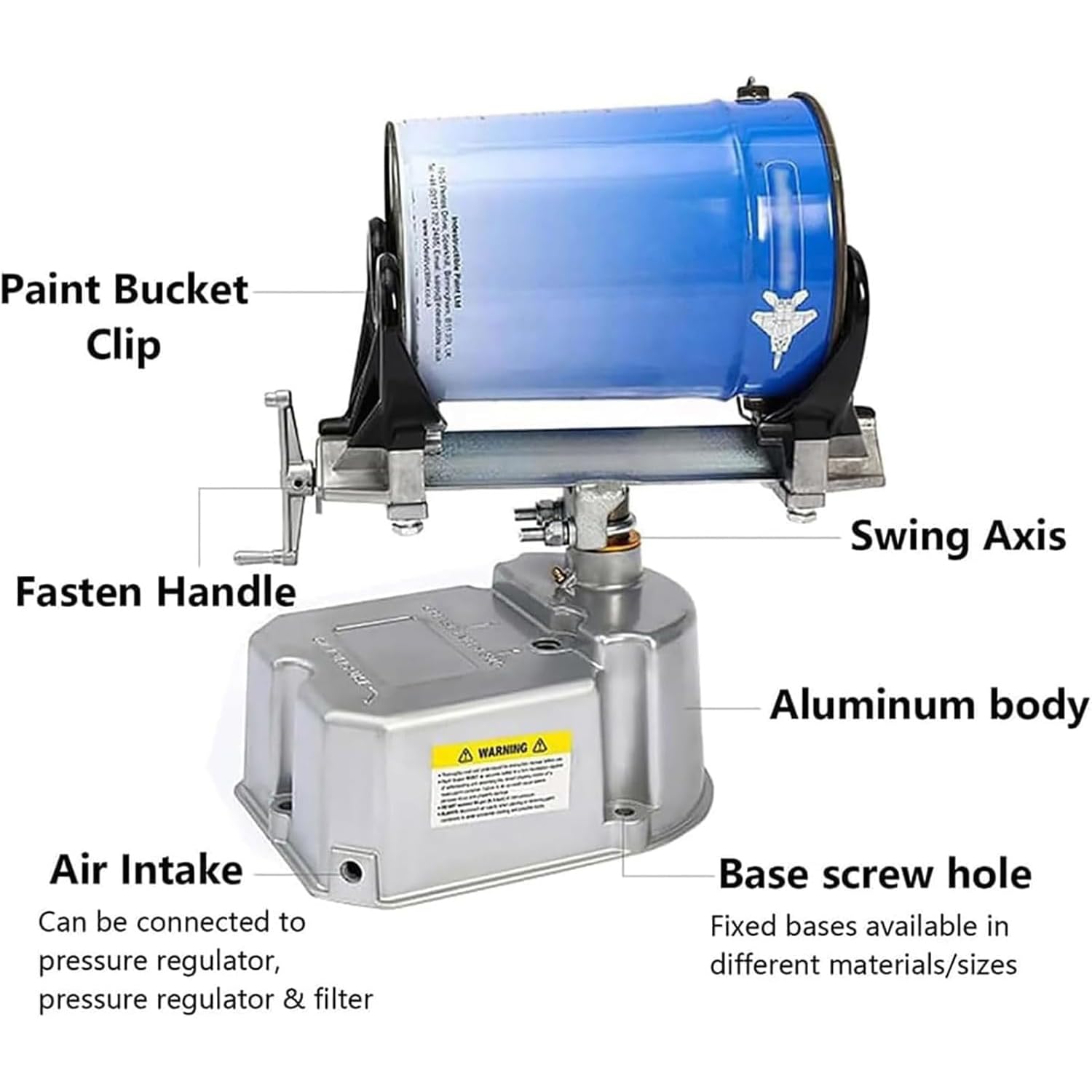 Mezcladora Neumática De Pintura De 1 A 5 Litros, Mezcladora De Pintura, Abrazadera Ajustable, Diámetro Del Barril De 80 A 250 Mm, 0-500 Rpm, 15 Min/cubeta, Oscilación De 30°, Para Mezclar