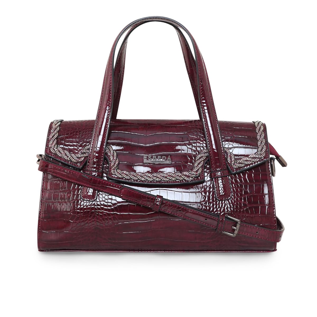 ESBEDABurgundy Color Rectangular Croco handbag For Women