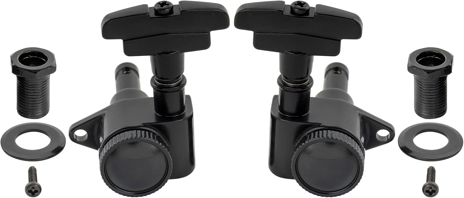 Musiclily Pro R18K 3R3L 18:1 Ratio Full Sealed Locking Machine Heads Tuners Tuning Pegs Keys with GR-Style Button for Acoustic Electric Guitar, Black