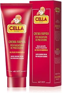 CELLA MILANO, Brushless Fast Shaving Cream for Precision Shaving, Transparent, Delivers for a Smooth Shave, Great for Prrecision Edging of Beards, Sideburns and Moustaches, 5.2 oz, Made in Italy