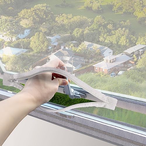 REDTRON DIY Window Screen with Zipper Opening (1 Piece, White), 130cm*150cm Self-Adhesive Window Screen Mesh, Adjustable Mosquito Window Net Keep Bugs/Flies Out