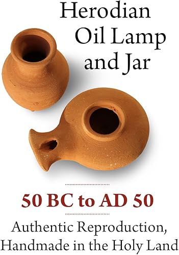 Miniatura 3 de Lámpara de aceite marrón bíblica con frasco, estilo herodiano
