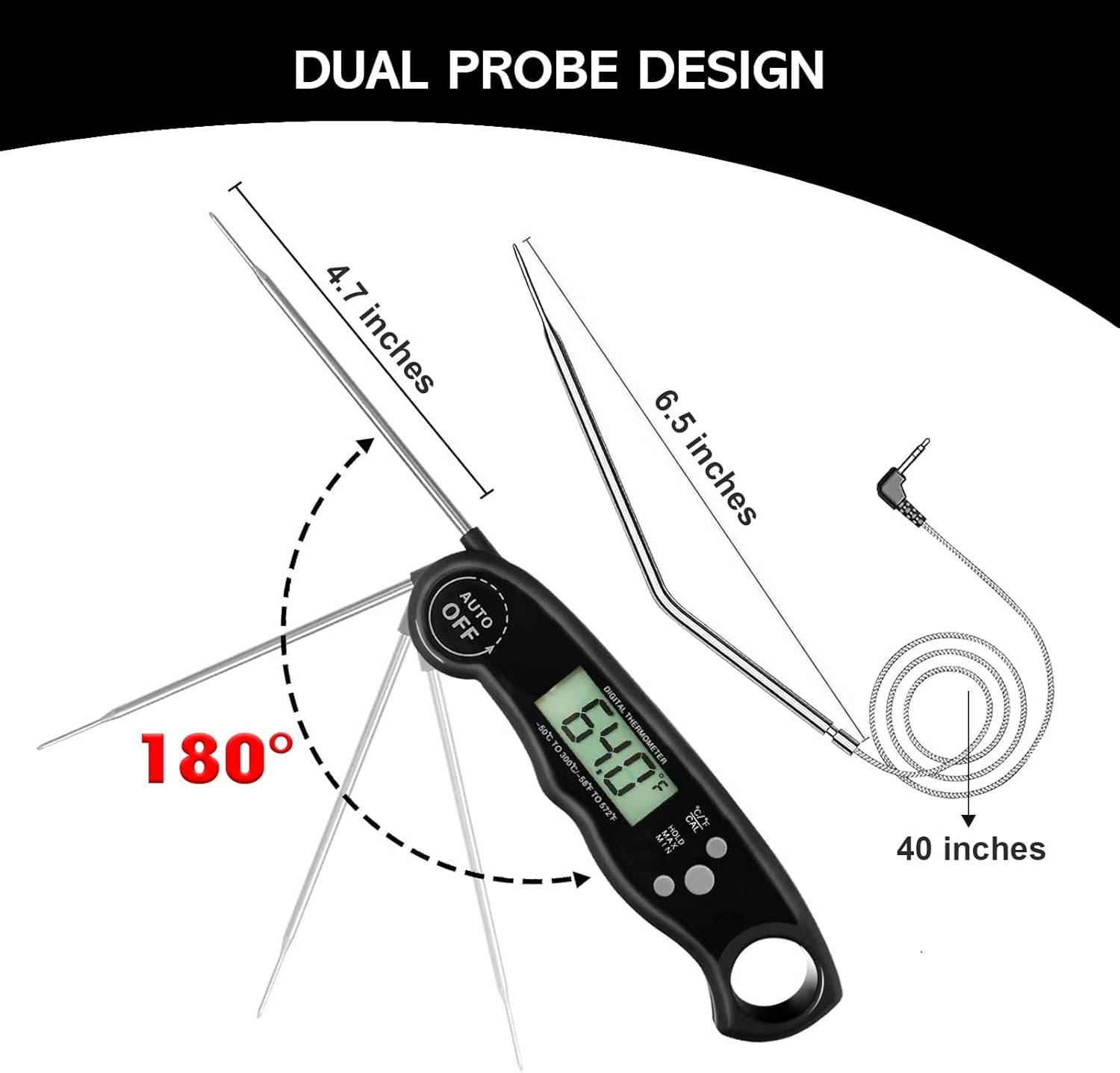 review Namon Meat Thermometer, Instant Reading Food Thermometer Oven Grilling Safe, Dual Probes Food Thermometer with Alarm Function Backlight for Meat, Smoking, Food, Frying, Liquid, Baking, BBQ…