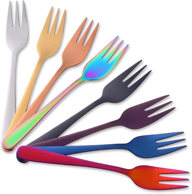 Buyer Star Cake Forks Dessert Pastry Salad Mini Forks 8 pieces Stainless Steel Colorful Small Forks for Fruits Desserts Ice cream