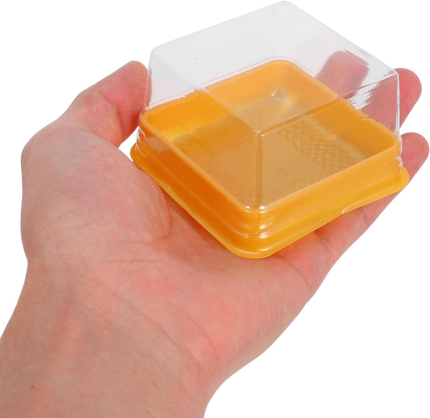 Uonlytech 100pcs Mooncake Wrapping Boxes and Mini Cupcake Holders Plastic Baking Containers Single Compartment Yellow Food-grade Packaging for Bakery Supplies and Dessert Presentation