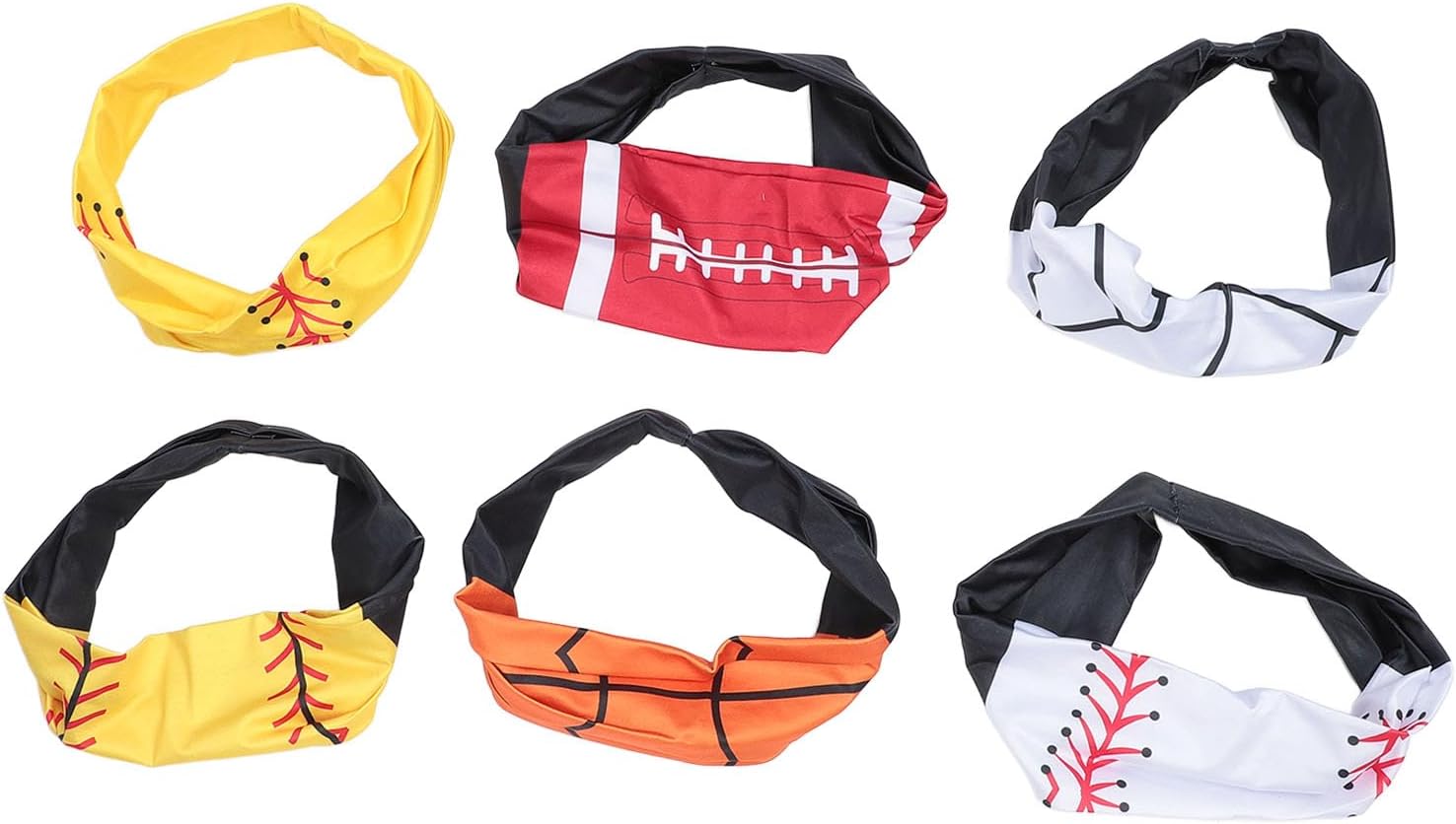 6pcs Workout Headband Wicking Non Slip Sports Running Headband for Exercise Running Hiking Cycling Polyester Yellow Black White Baseball Basketball Football Volleyball Pattern