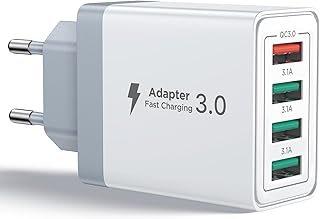 Aioneus Chargeur USB, Prise Charge Rapide QC 3.0 de 40W, 4-Port Bloc Adaptateur Secteur USB Multiple Chargeur Universel pour Téléphone iPhone iPad Samsung Xiaomi Huawei Honor Google Alimentation USBA
