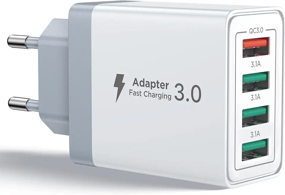Aioneus Chargeur USB, Prise Charge Rapide QC 3.0 de 40W, 4-Port Bloc Adaptateur Secteur USB Multiple Chargeur Universel pour Téléphone iPhone iPad Samsung Xiaomi Huawei Honor Google Alimentation USBA Global Recycled Standard