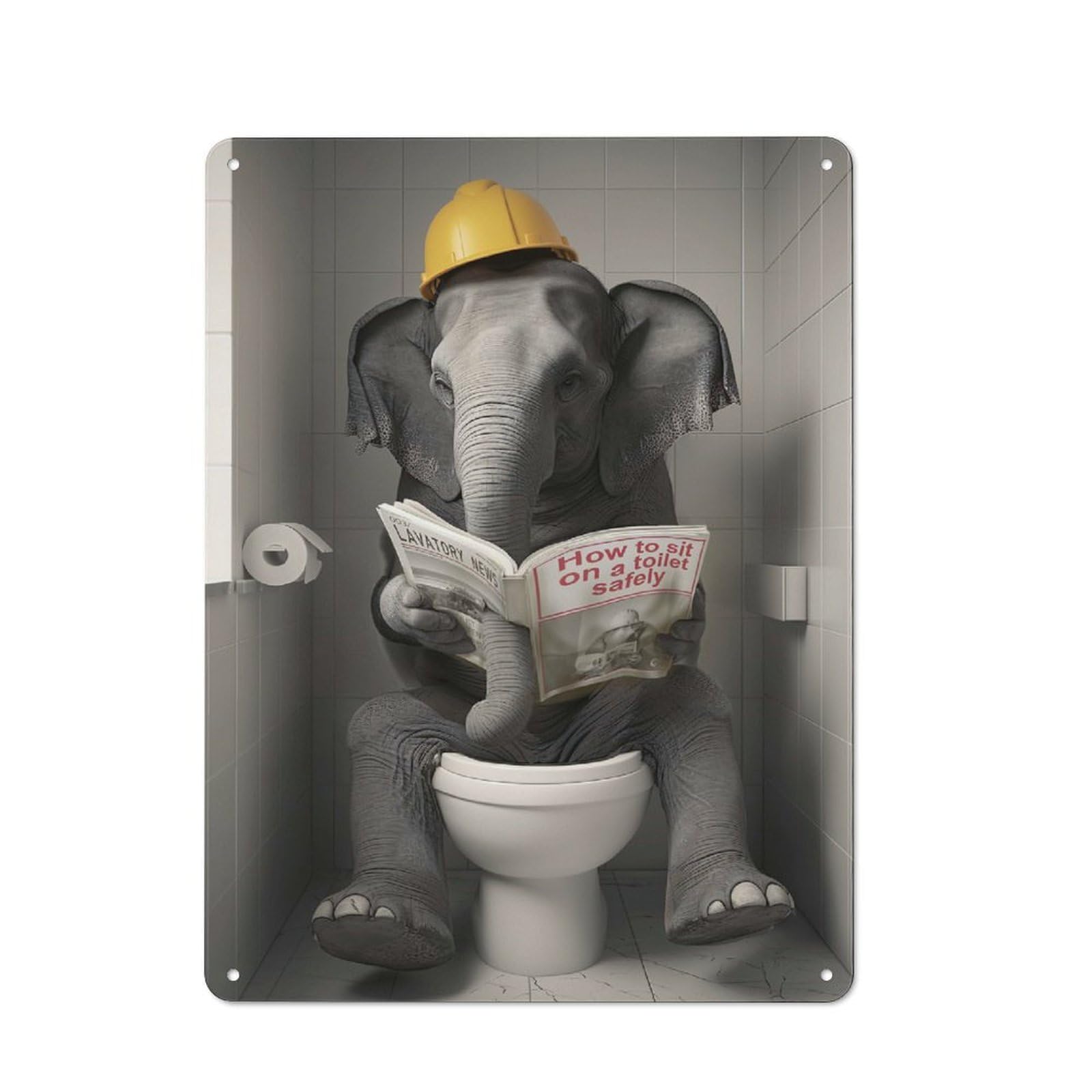 Junmoney Elephant On A Toilet Retro Metal Sign 40X30cm For Living Room Or Hallway, For Updating Living Room And Hallway After Moving