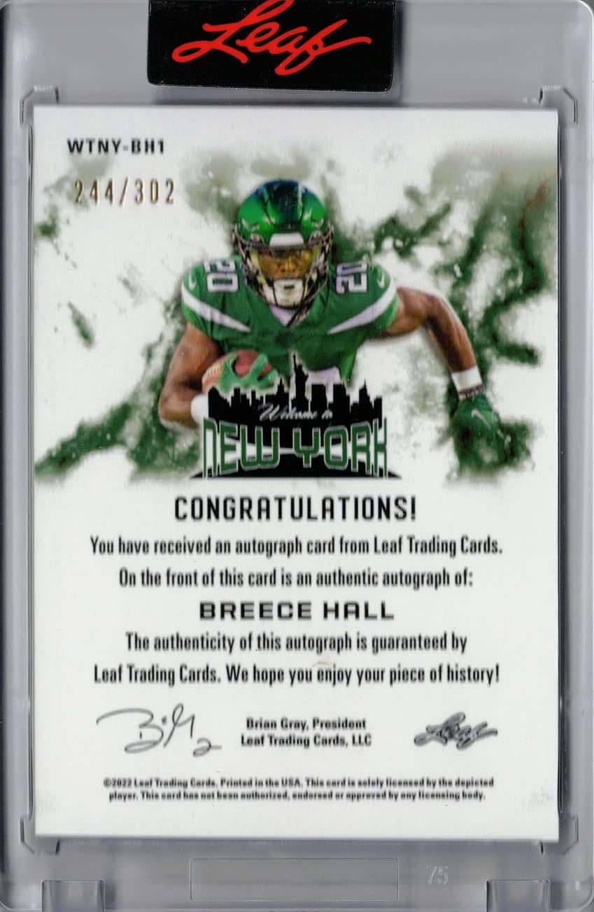 2022 Leaf Welcome to New York #WTNY-BH1 Breece Hall Certified Autograph Football Card Signed During Rookie Season - Only 302 made!