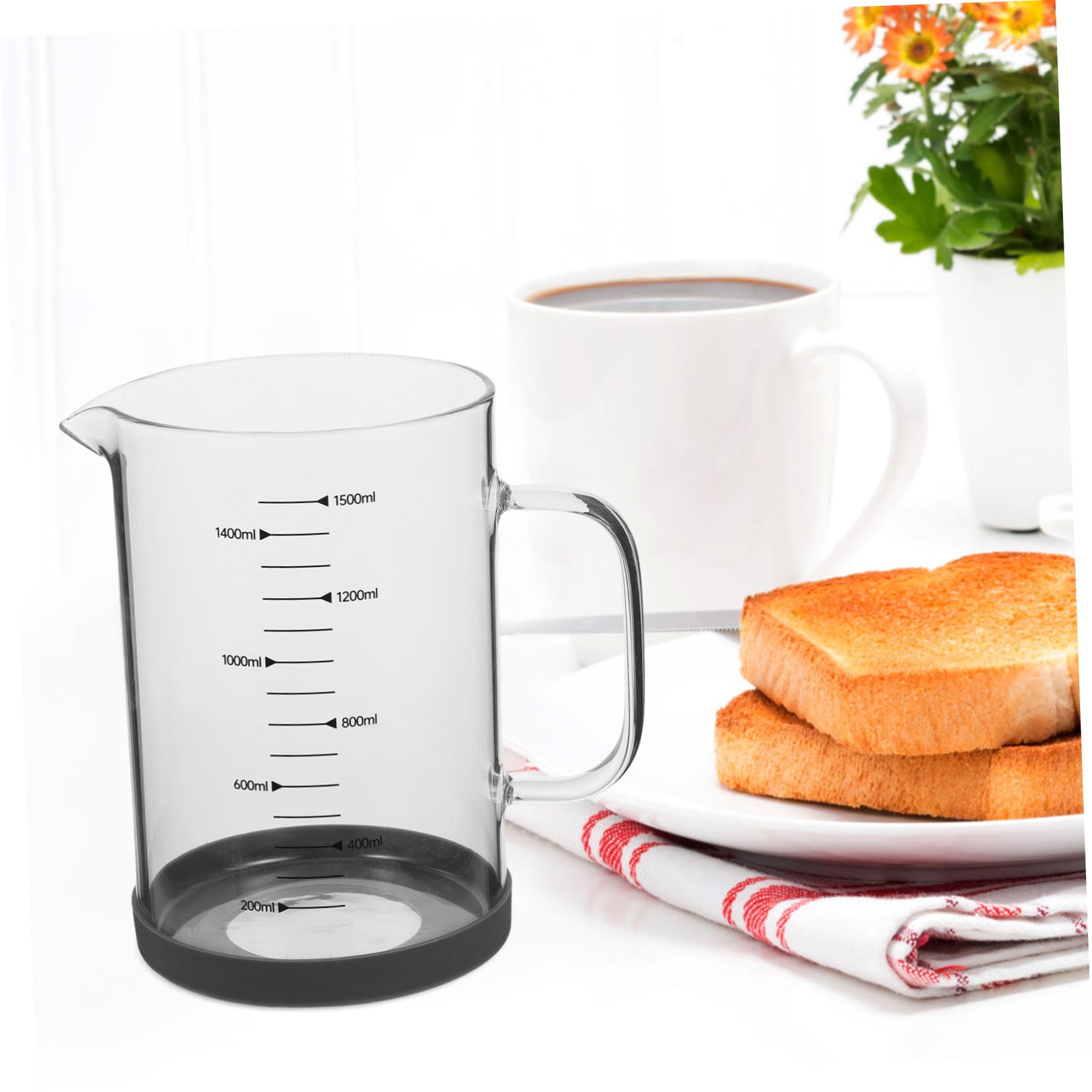 Verre Doseur en Verre 1500ml à Poignée pour Mesurer Liquides | Graduations Lisibles, Versement Facile, Usage la Cuisine et Hôtels, Nettoyage Simple