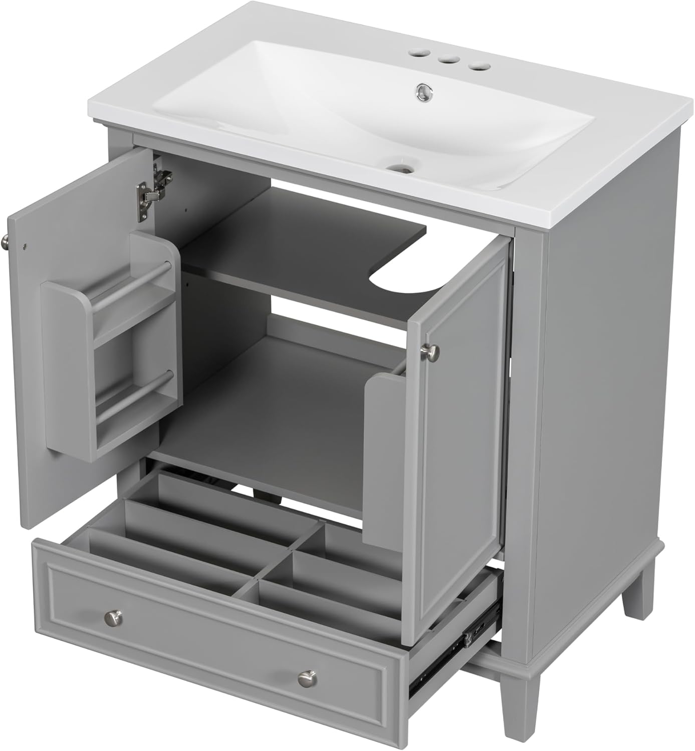 LUMISOL 30" Bathroom Vanity with Sink, Solid Wood Bathroom Vanity with Doors and One Drawer, Adjustable Shelf, Multifunctional Bathroom Vanity with Undermount Ceramic Sink, Grey
