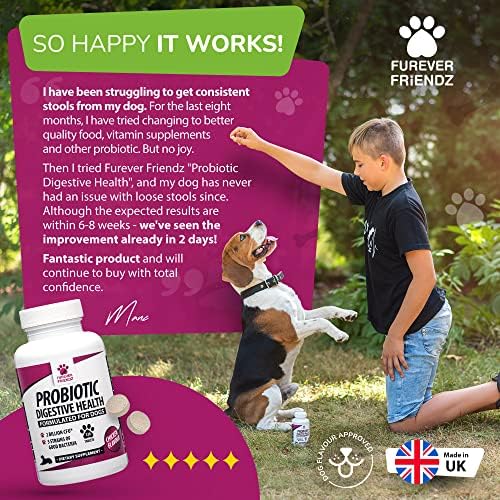 Pet Probiotics for Dogs Tablet  Chicken Flavour Dog Digestive Supplements with Enzymes, Bromelain & Prebiotic for Dogs  No Gluten, GMO, Soy or Dairy  Dog Probiotic by Furever Friendz