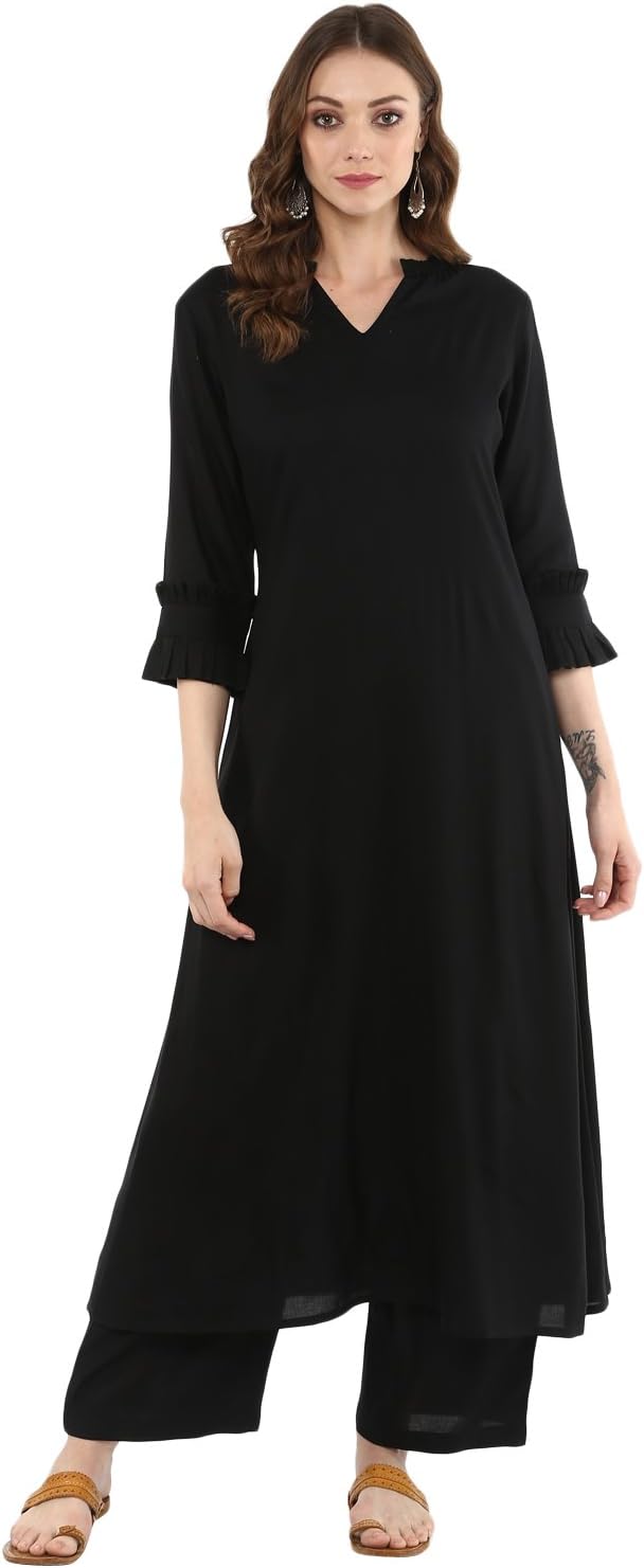 Rayon Solid A-Line Women Stylish Boat Neck Designer Kurta Set with Pant