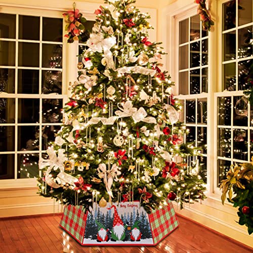 Hedaqi Foldable Christmas Tree Collar, 21 Inch Buffalo Plaid With Printed Gnome Pattern Tree Bottom Fabric Decoration Tree Skirt Square Base Stand Cover For Xmas Holiday Party Décor #TOP2