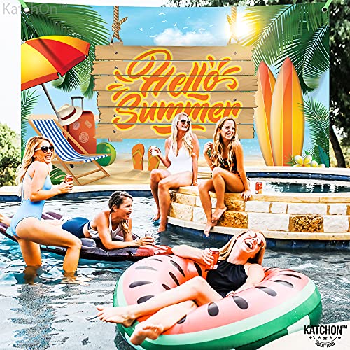 Image of KatchOn, Hello Summer Backdrop Banner 72x44 Inch - Tropical Beach Party Decorations, Pool Party Decorations, Hawaiian Luau Party Decorations, Summer Party Decorations, Summer Theme Party Decor