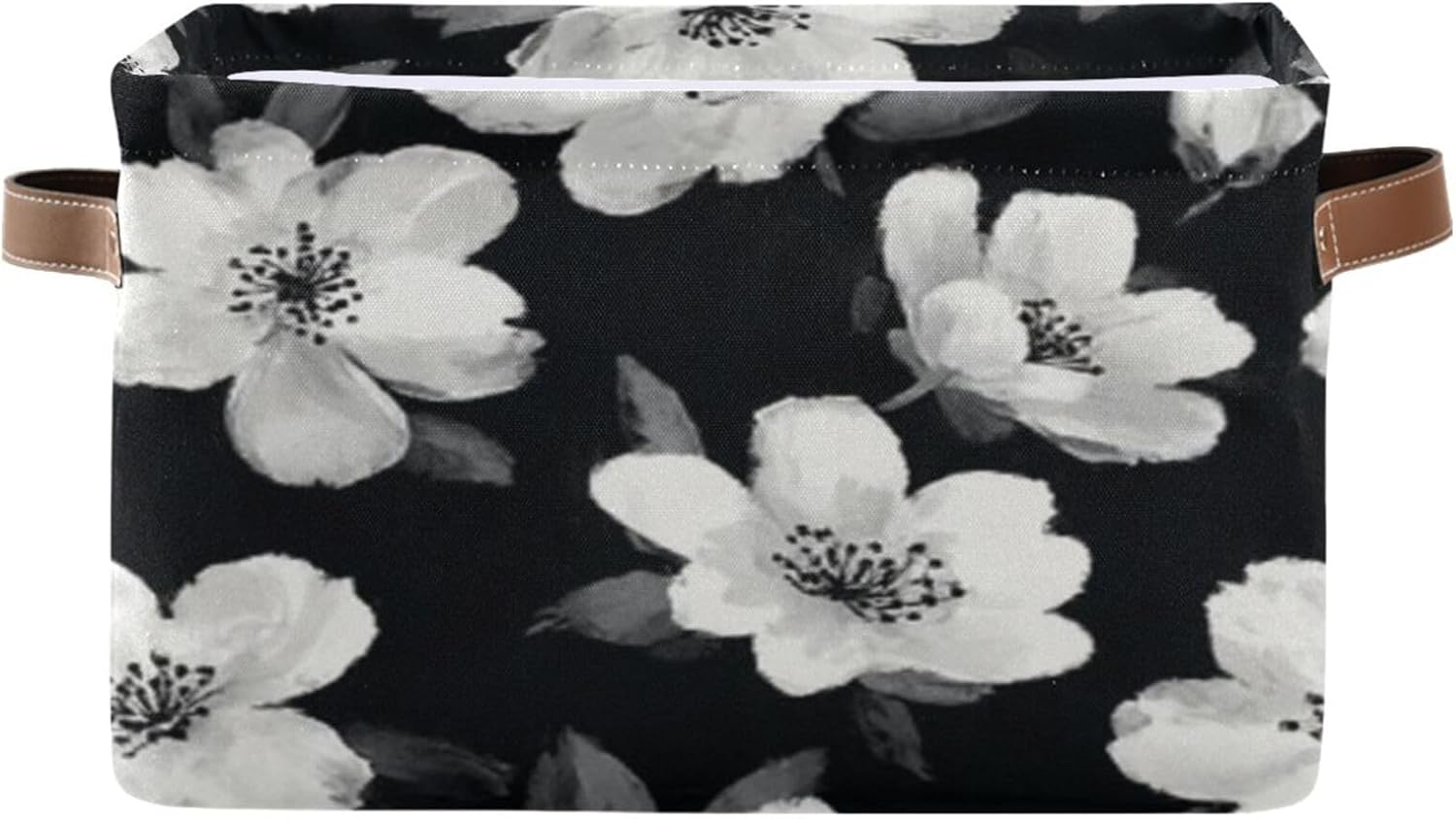 Black White Flowers Storage Bin Collapsible Closet Organizer Storage Cubes for Home Bedroom Cloth with Handle 2 Packs