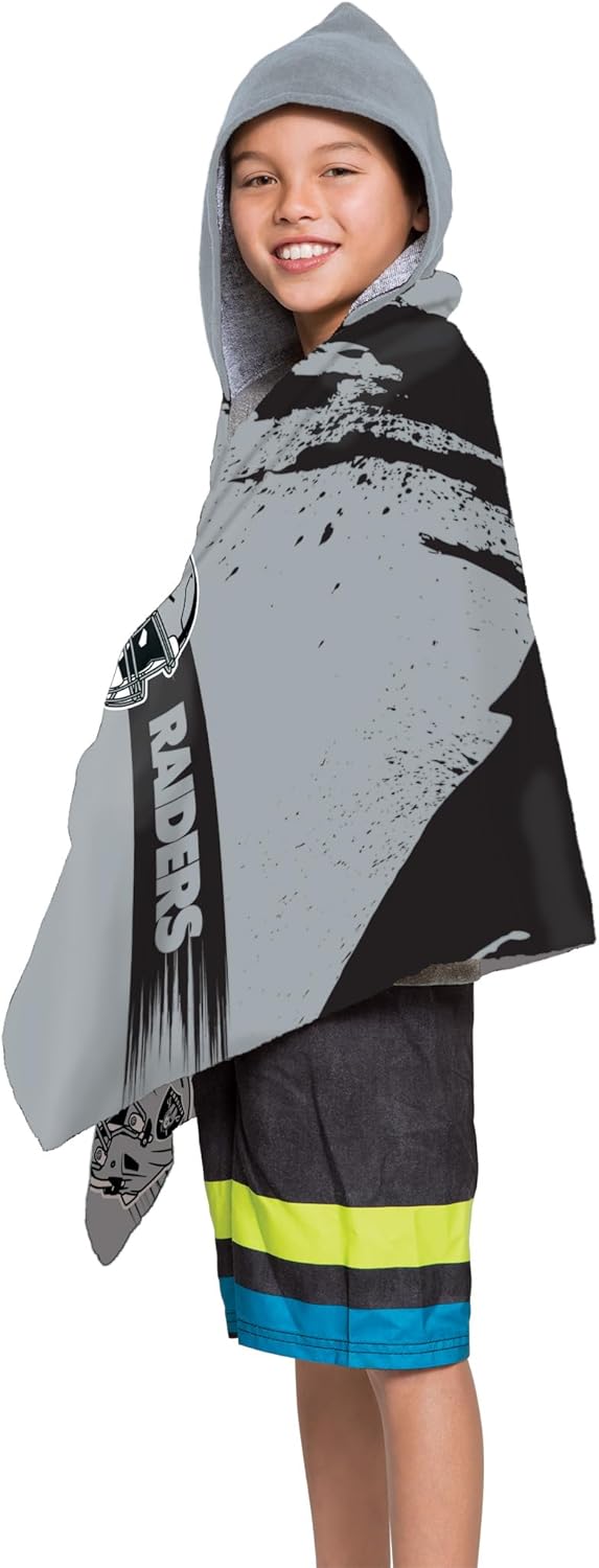 Northwest Las Vegas Raiders NFL Cross Out Youth Hooded Micro Fiber Towel 22 x 51 Inches