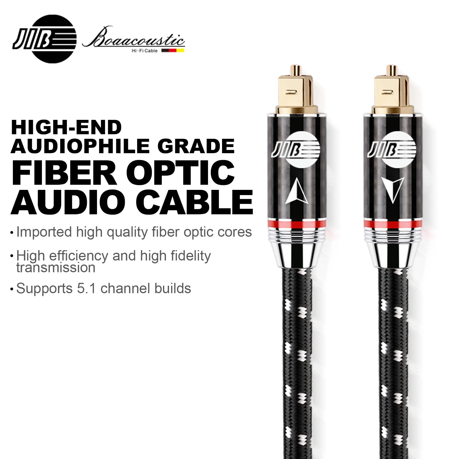BOAACOUSTIC JIB hi-end Audiophile Cable Óptico Audio Digital TOSLINK Optico Dolby DTS Sound Conectores chapados en oro SPDIF Cable de Fibra Óptica, para Barra de Sonido, TV, Home Cinema 2m
