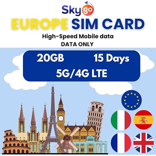 Europe Travel SIM Card | 20GB Data for 15 Days | Works in 30+ Countries with Vodafone, EE, Orange | Data-Only 3-in-1 SIM for Unlocked Phones | Refillable International SIM (20GB 15 Days)