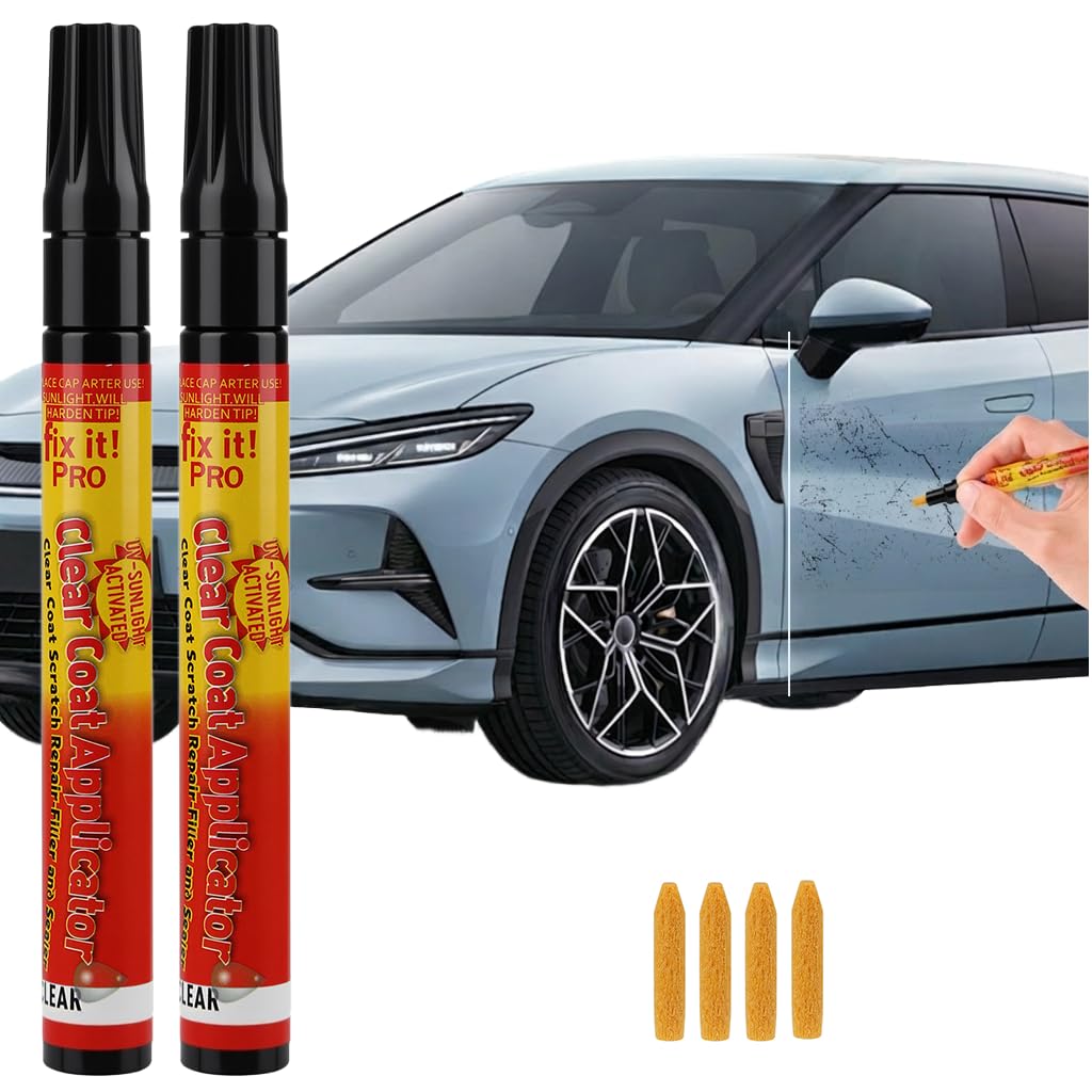 JagFond 2 Pièce Stylo Efface Rayure Voiture, Stylo Retouche Peinture Carrosserie Universel pour Micro Rayures et Eraflures, Stylo Anti Rayure Voiture Transparent avec Activation UV, Polish Voiture - 1