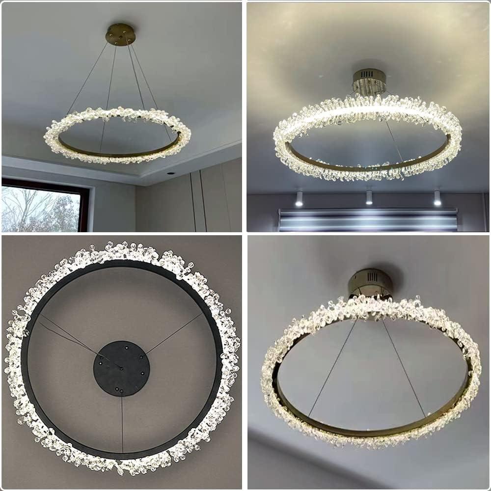 Modern Crystal Chandelier Pendant Light, 16+24 inch LED Recessed Ceiling Lights Flush Mount, 108W Black 3000K/4000K/6000K Hanging Light Fixture for Living Room Bedroom,Close to The Ceiling Light