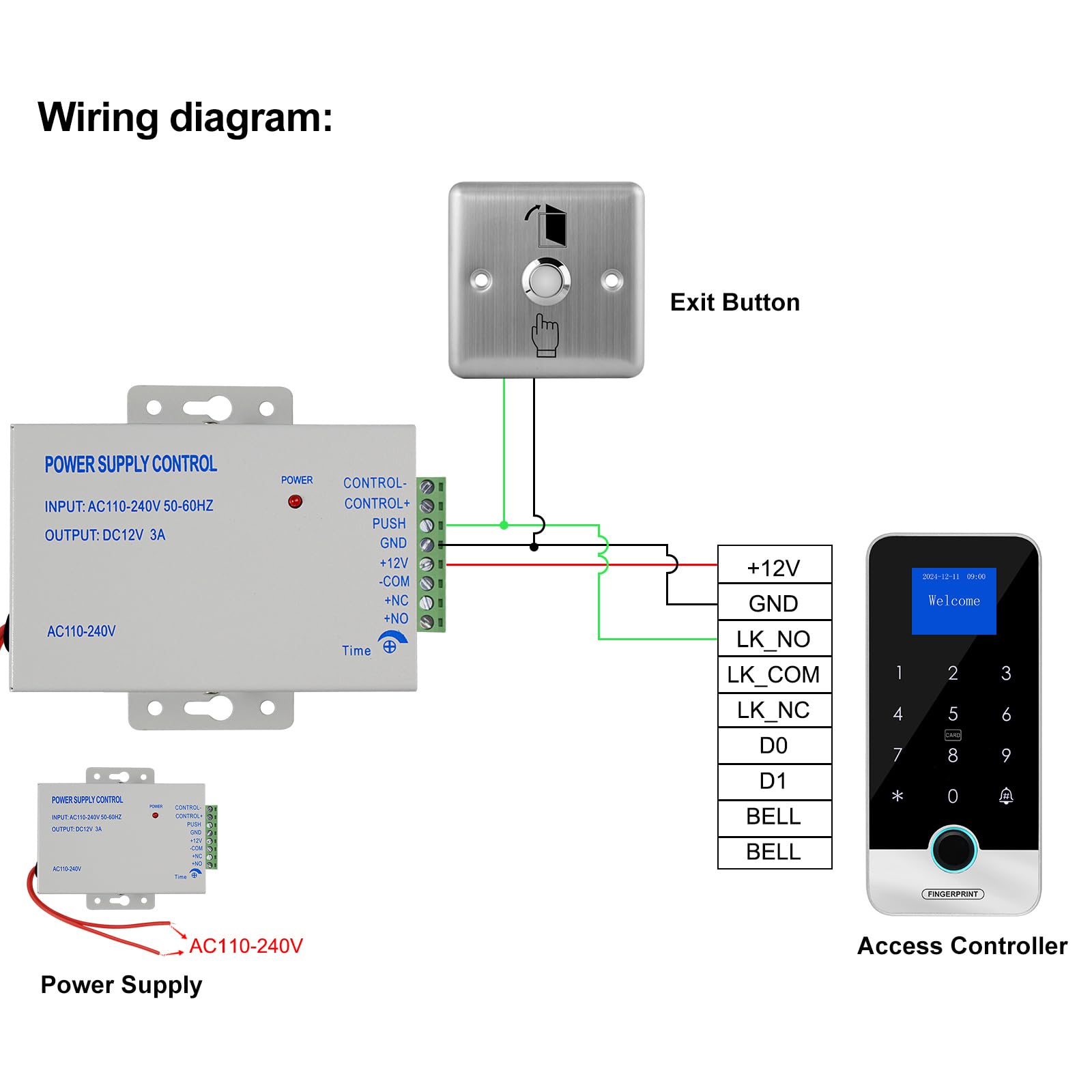 Kit de système de contrôle d'accès Bluetooth Tuya App de sécurité, serrure de porte RFID tactile, contrôleur de contrôle d'accès intelligent à empreintes digitales, interrupteur en métal