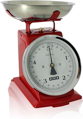 OGO LIVING – balance de cuisine mécanique – 7915011 – pèse jusqu’à 5kg, graduation 20g – rouge