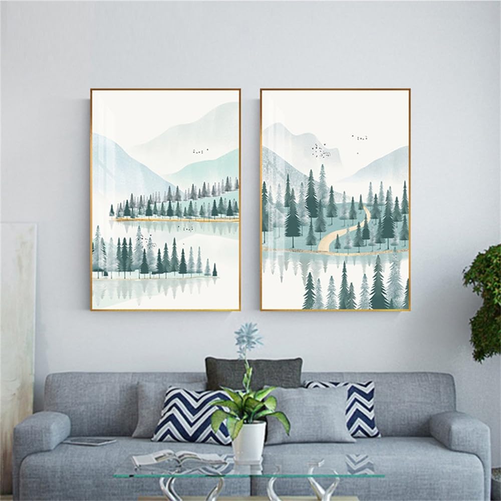 WUHBCZ Art Decor,Abstract Winter Forest Painting Nordic Mountain View Poster and Print Modern Cartoon Wall Art for Living Room Kitchen Bedroom Decoration-40 * 50cm*2PCS (No Frame)