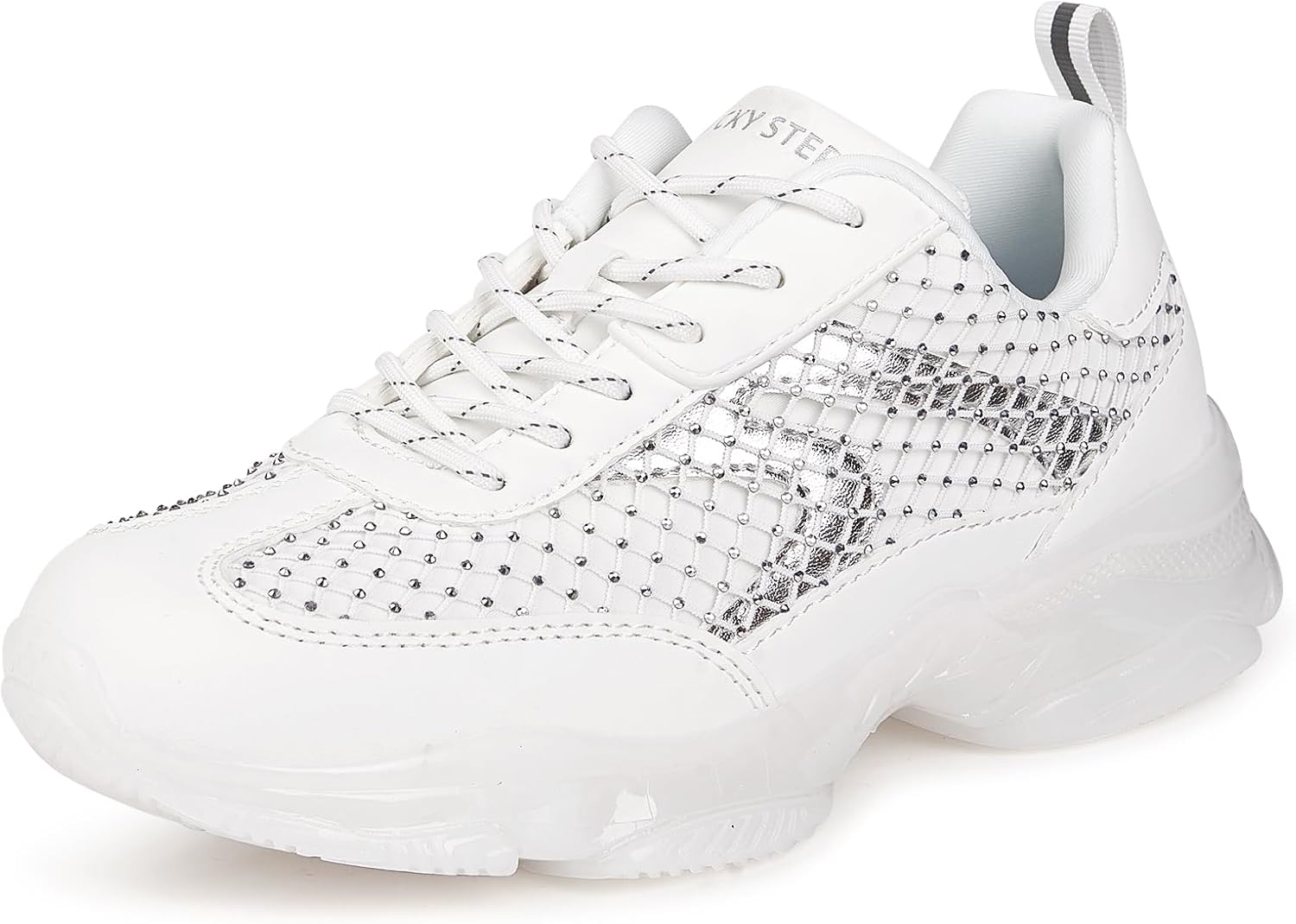 LUCKY STEP Women's Fashion Rhinestone Platform Sneakers Bling Tennis Casual Breathable Walking Shoes Trendy Bedazzled Wedding Bridal Party Footwear