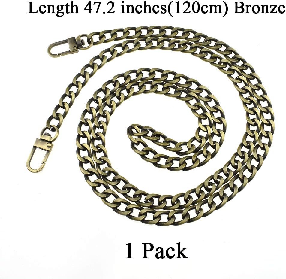 HAHIYO Purse Chain Strap Length 47.2 inches Bronze for Shoulder Cross Body Sling Purse Handbag Clutch Replacement Strap Comfortable Flat 0.4” Wide Enough 2.4mm Extra Thick Metal Strap 1 Pack