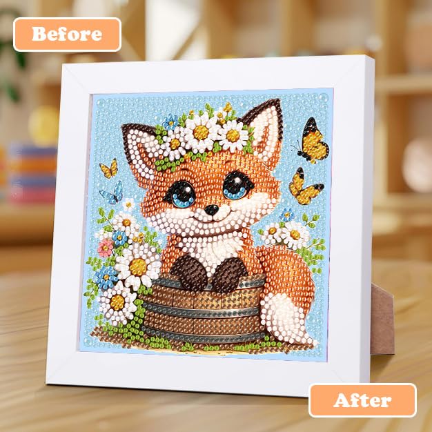 Viart Fox Diamond Art for Kids with Frame-Fox Diamond Painting for Kids Animal Small Diamond Art Kits - Image 4