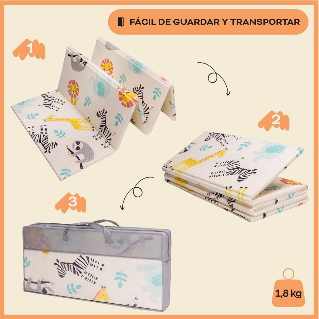 Alfombra Bebe Acolchada Plegable 150x180x1cm – Tapete Actividades Impermeable Reversible – Gimnasio Infantil – Manta Juegos y Regalo Ideal – Parque Infantil Bebé – Tapete Bebé – Colchoneta Suelo