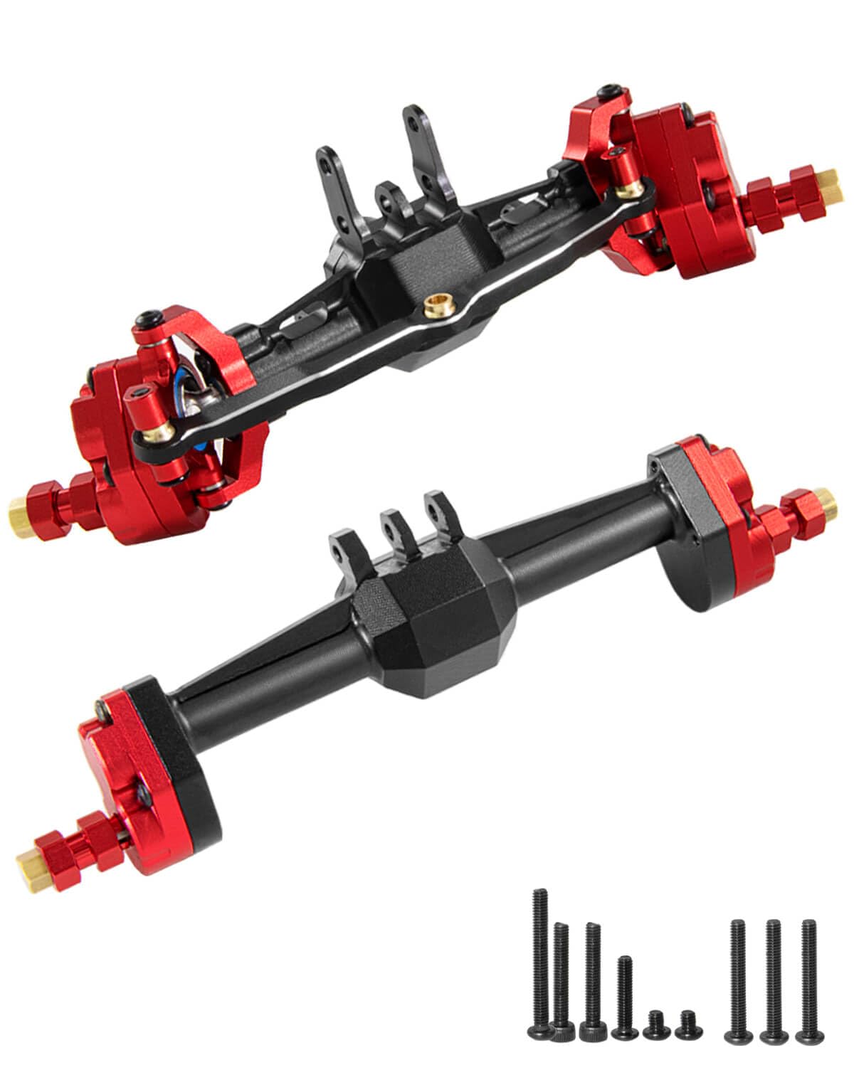 RCMYou Front Rear Portal Axle Upgrades Part for 1/18 TRX4M,Aluminum Front Rear Portal Axle Housing Hops Up,Black Red