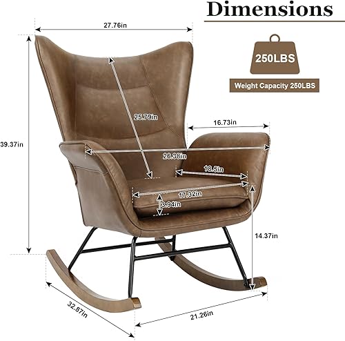 Miniatura 3 de Gecheer Rocker - Silla mecedora moderna de piel sintética, con base de madera, respaldo alto y reposabrazos, asiento acolchado, cómoda silla