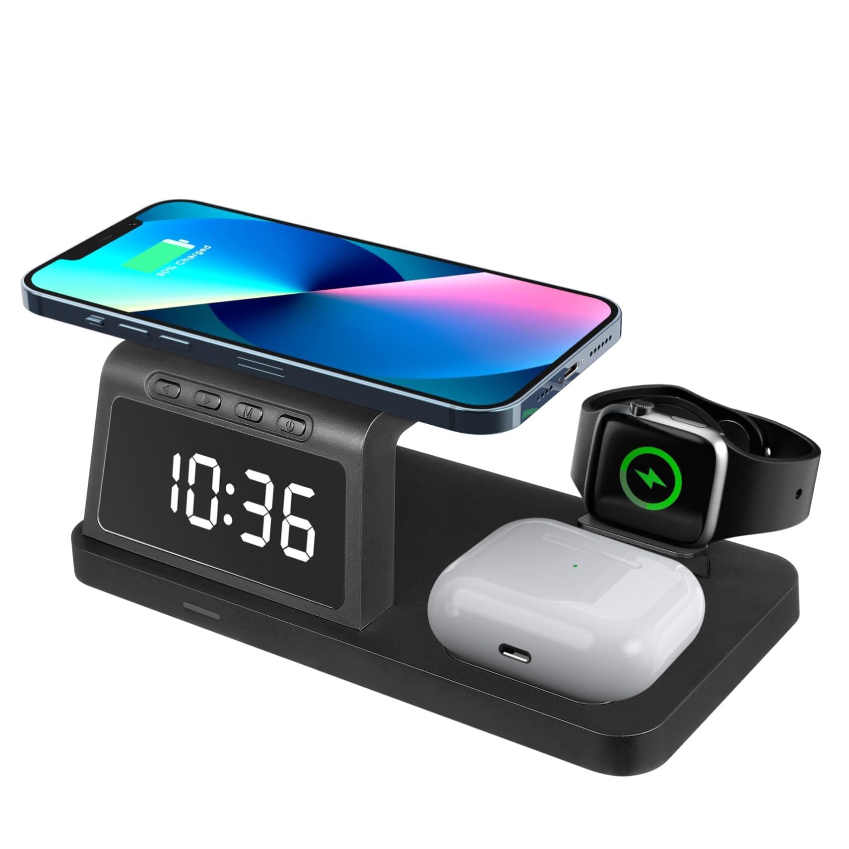 Gadpiparty Cargador inalámbrico Accesorios de la estación de Carga estación de Carga del Reloj del teléfono estación de Carga rápida AbS Black