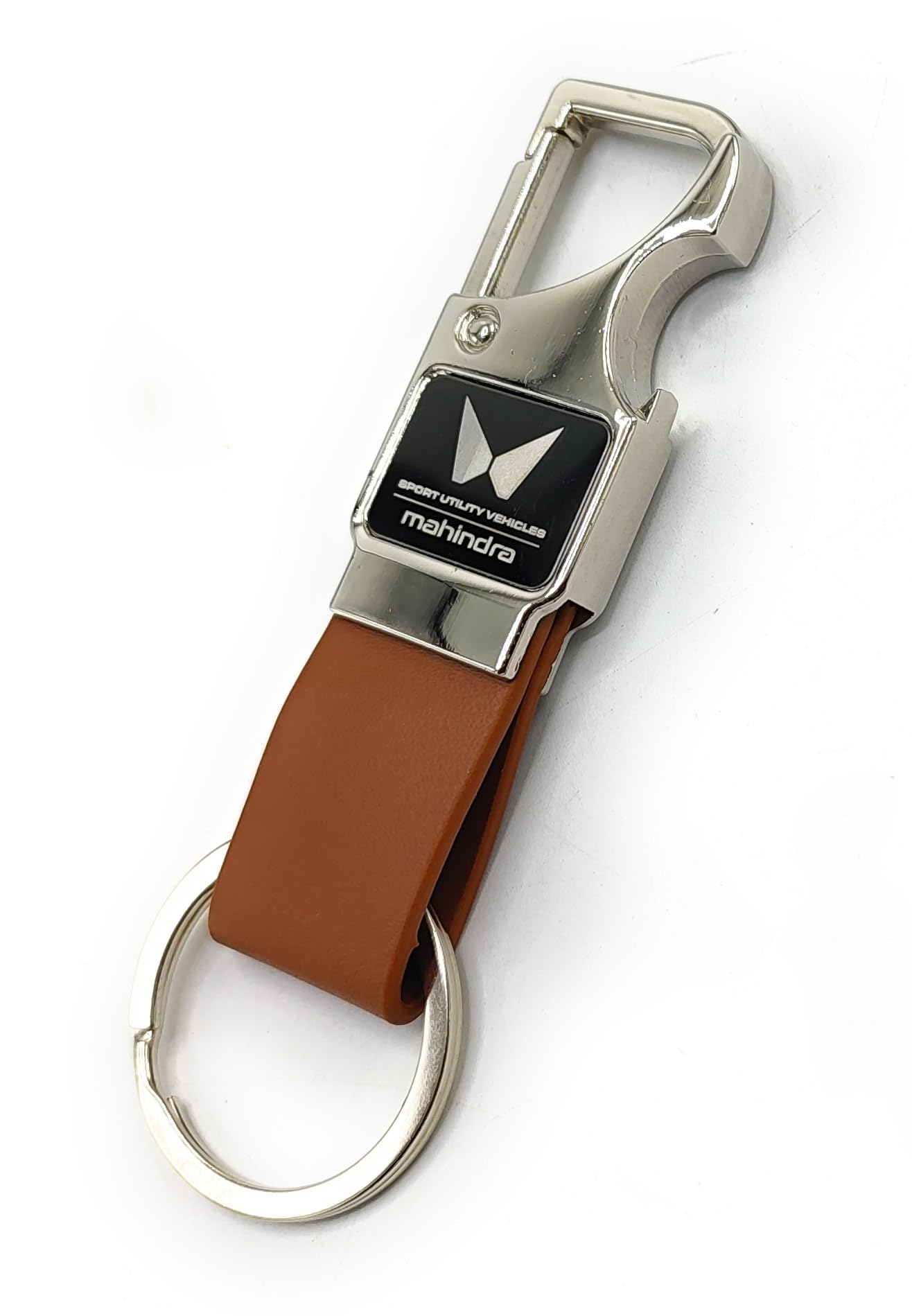 Metal Leather Opner Keychain for Mahindra Cars New Logo Brown Colour Key Chain ()-image-16