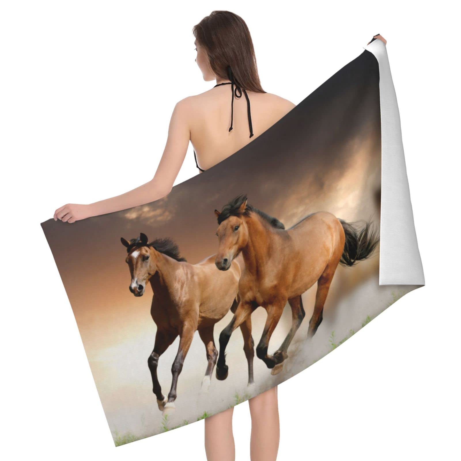 Lawenp Running Horses Beach Towel, Lightweight Sand Free Quick Dry Microfiber Absorbent Bath Towel for Kids, Adults, Swimming, Bath, Yoga, Pool, Travel, Camping 32"X52"