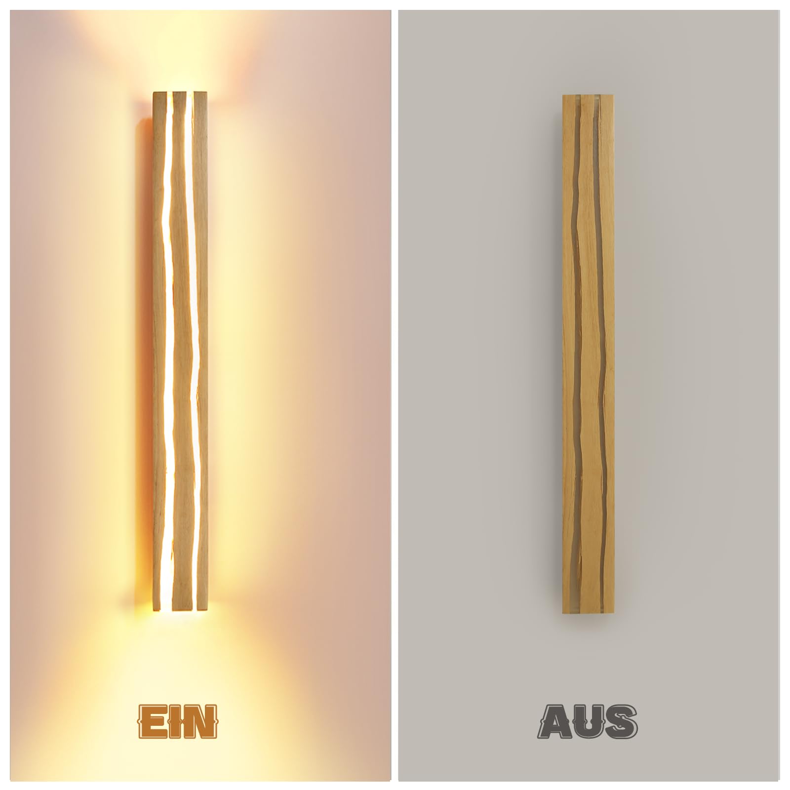 ZMH Wandlampe LED Wandleuchte innen Holz 16W 100CM Warmweiß Modern Design für Wohnzimmer Schlafzimmer Flur